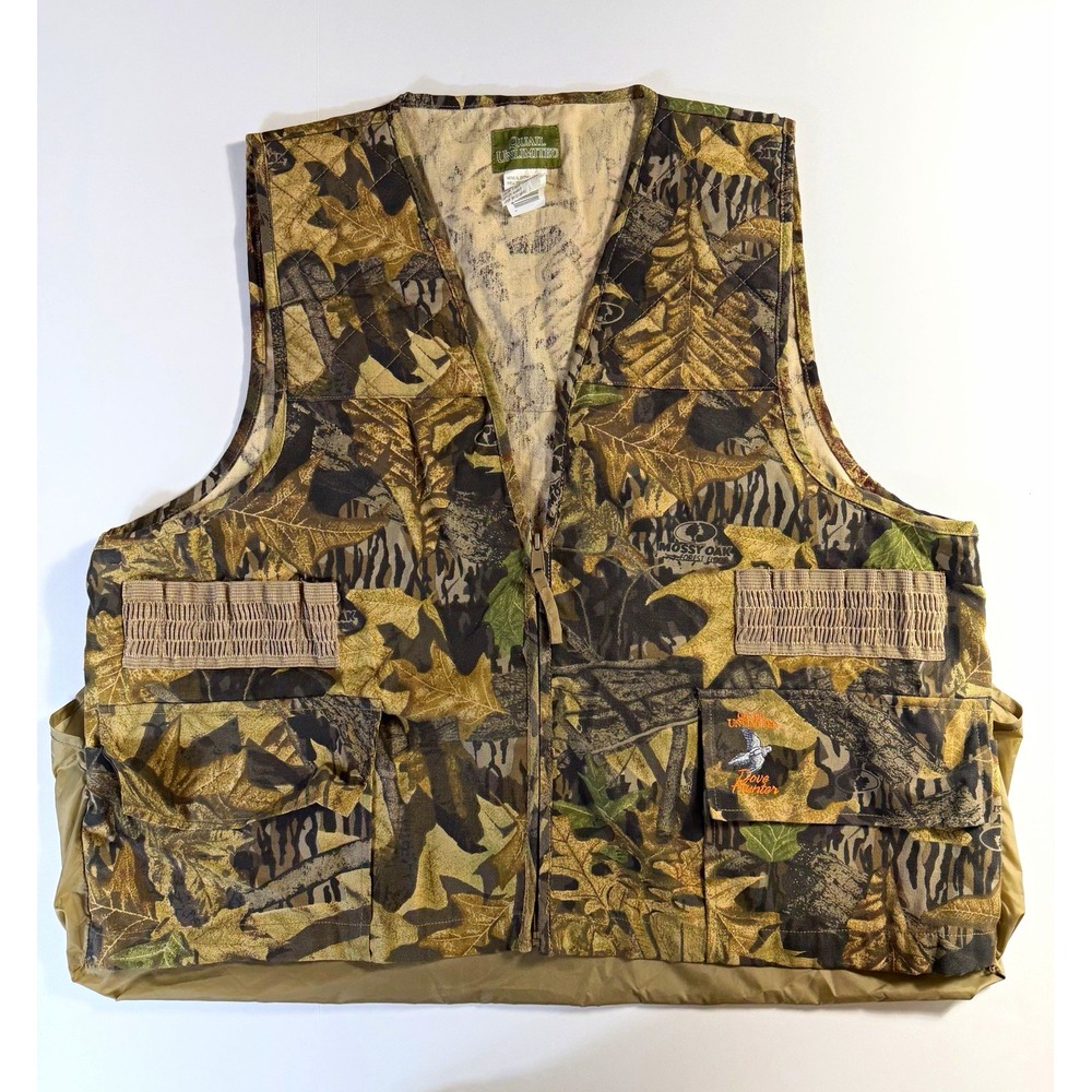 Quail Unlimited Dove Hunter Vest Men's XL Mossy Oak Camo Game Bag Shell Loops
